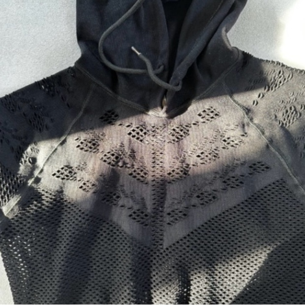 NWOT Free People Movement Black Textured Mesh Hoodie, Multiple Sizes - Picture 3 of 6